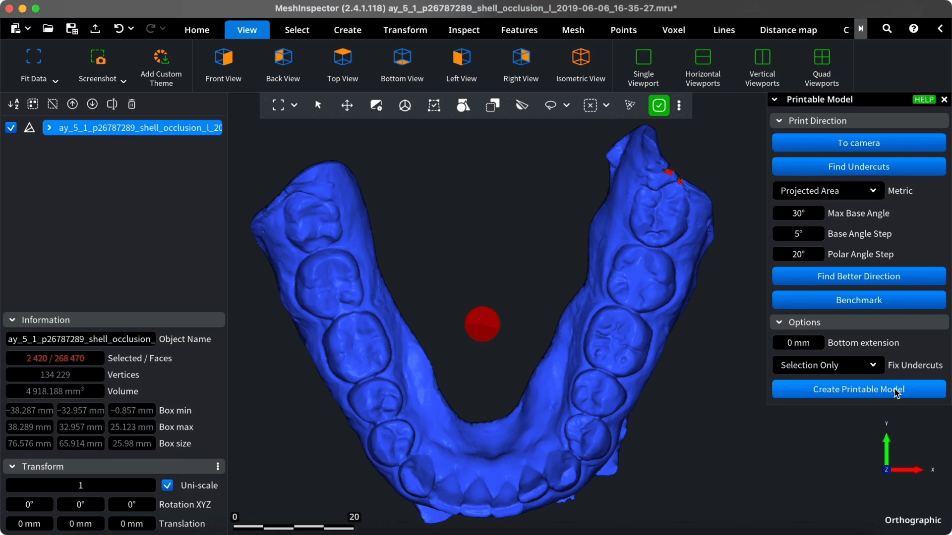 Dental arch viewed from below with base-editing controls.