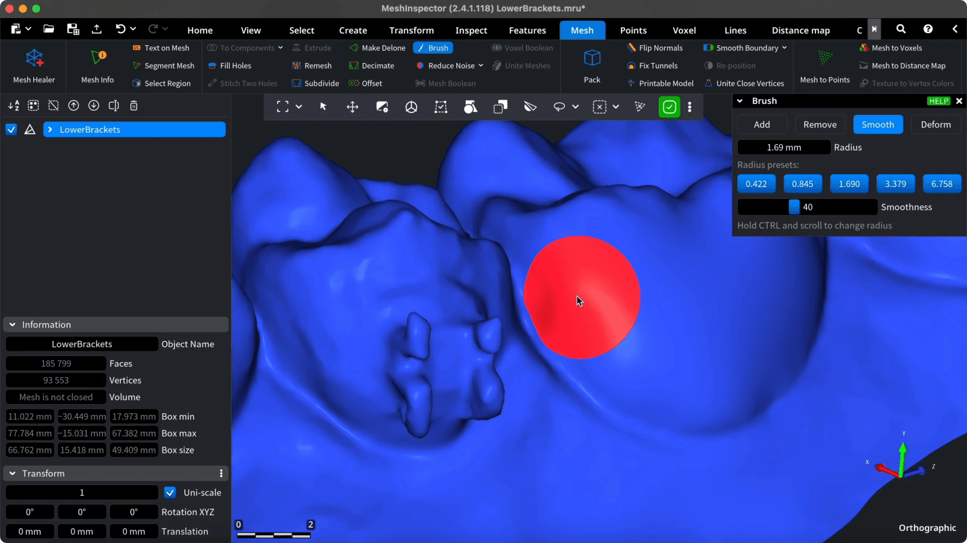 Brush cursor smoothing the repaired dental surface.
