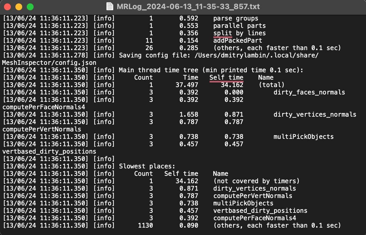 Text log showing application events and diagnostic messages.