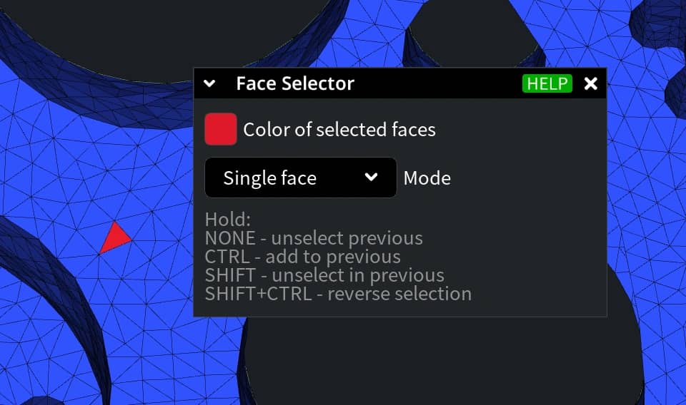 Single Face mode selecting an individual mesh triangle.