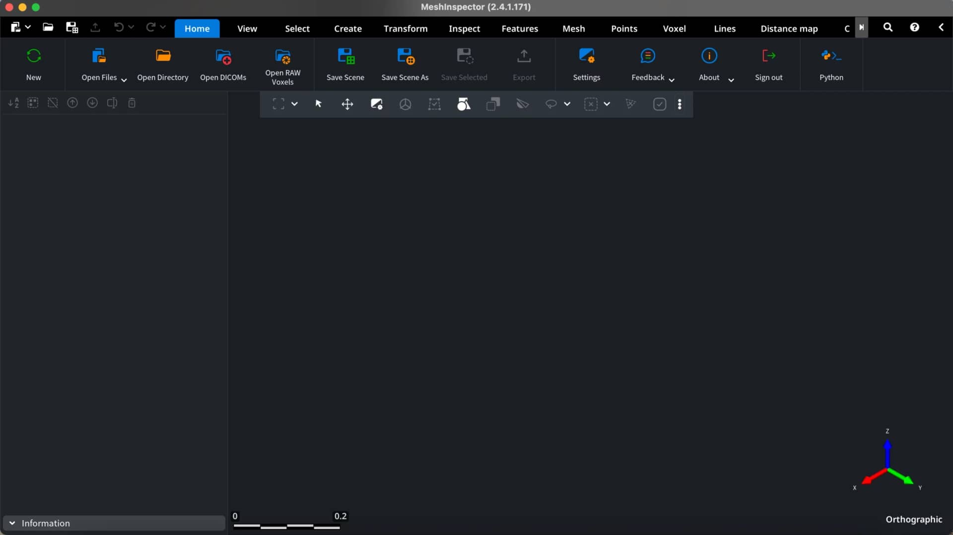 MeshInspector main window before opening system information.