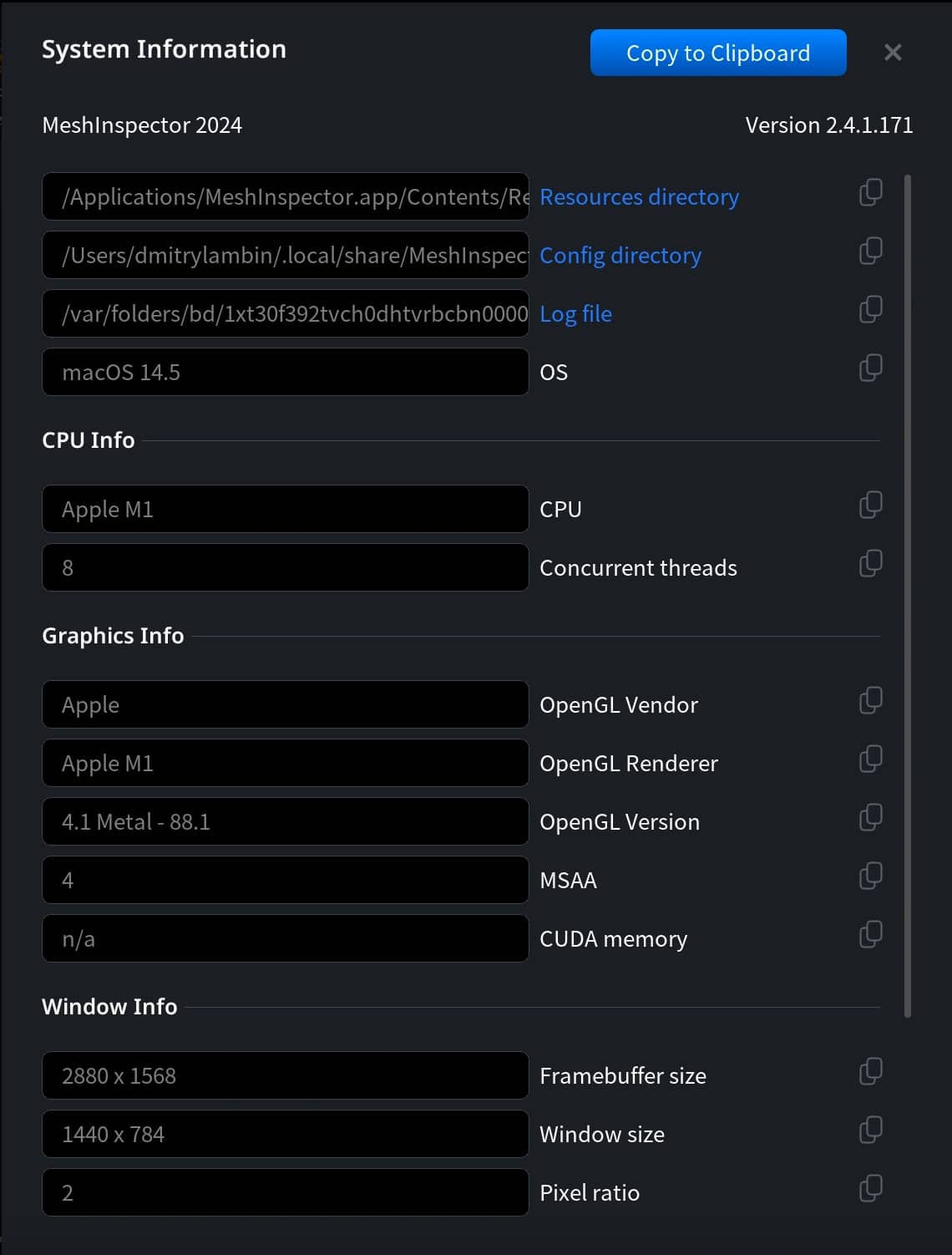 System Information dialog with hardware and application details.