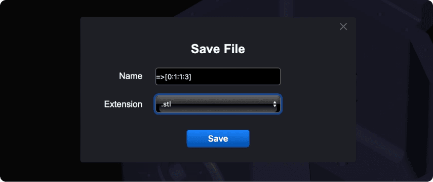 Save File dialog with STL selected as the extension.