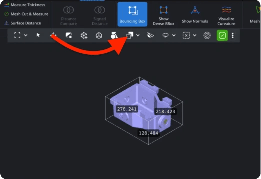 Bounding Box tool displaying the model dimensions.