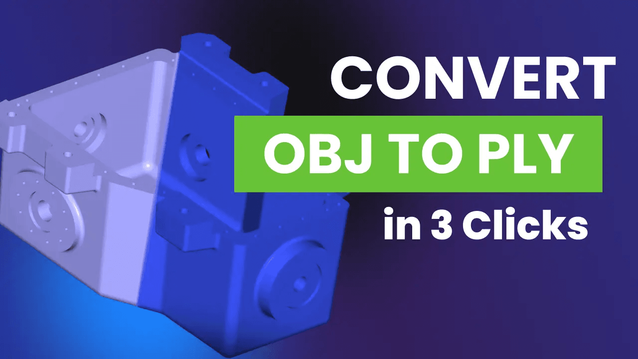OBJ to PLY conversion graphic.