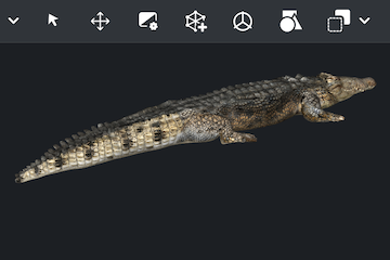 3D crocodile OBJ model displayed in MeshInspector’s viewing window.