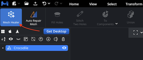 Mesh Healer tool button highlighted in MeshInspector’s interface.