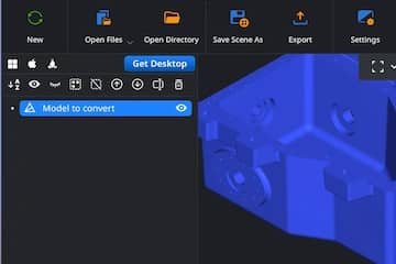 Blue mechanical part displayed in the viewport.