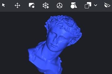 Blue bust model displayed in the viewport.
