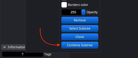 Combine Subtree action for joining selected scene components.