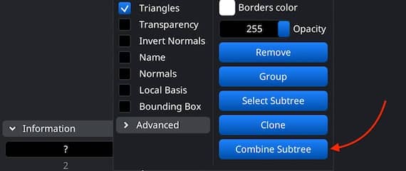 Combine Subtree action for joining selected scene components.