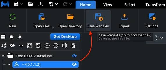 Save Scene As control in the Home toolbar.