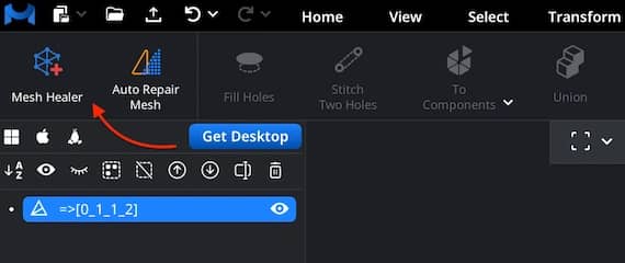 Mesh Healer command for checking the selected mesh.