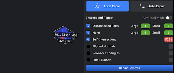 Applying mesh repair options in MeshInspector
