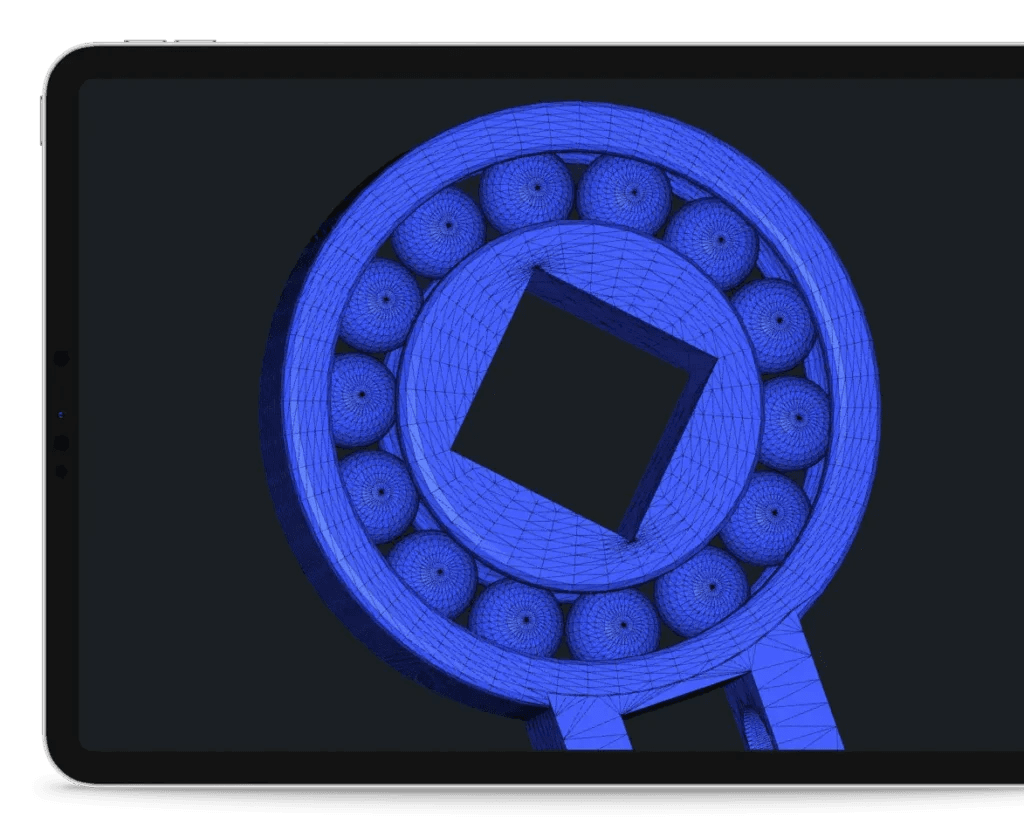 Bearing model displayed in the MeshInspector viewport.