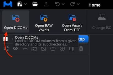 Open DICOMs command in the Home toolbar.