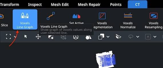 Voxel Line Graph command in the CT toolbar.
