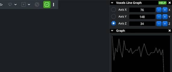 Voxel Line Graph panel displaying sampled values.