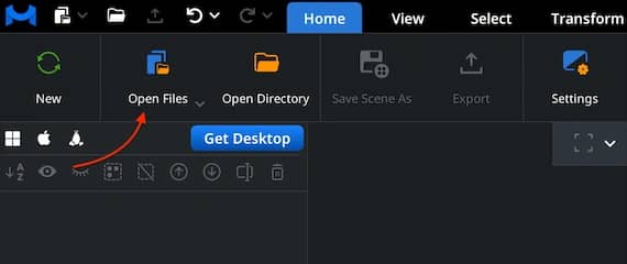 Open Files control in the Home toolbar.