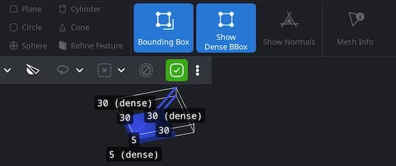 Bounding Box tool displaying the object dimensions.