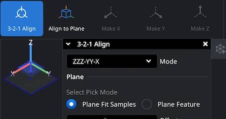 3-2-1 Align panel with plane mode and offset controls.