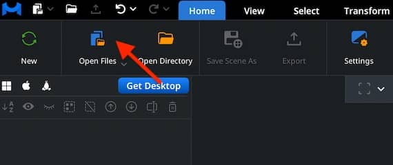 Open Files control in the Home toolbar.