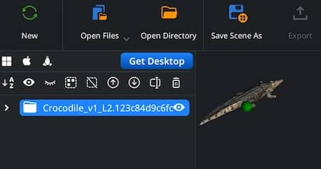 Textured crocodile model displayed in the viewport.