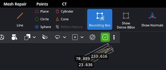 Bounding Box tool displaying the object dimensions.