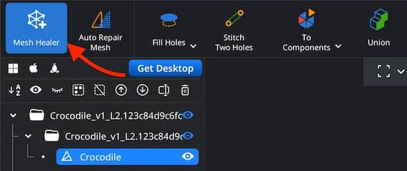 Mesh Healer command for checking the selected mesh.