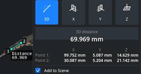 Measure Distance panel with points marked on the model.