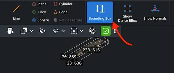 Bounding Box tool displaying the object dimensions.