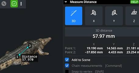 Measure Distance panel with points marked on the model.