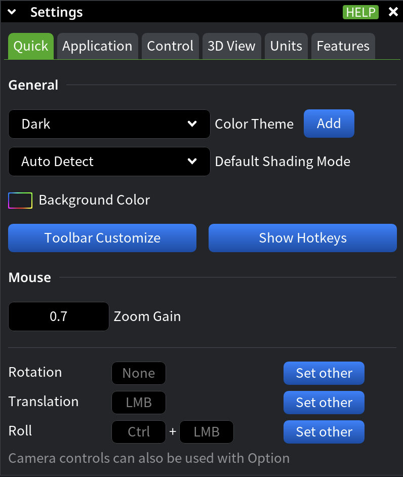 Quick Settings in MeshInspector