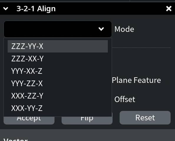 3-2-1 Align mode menu and plane selection controls.
