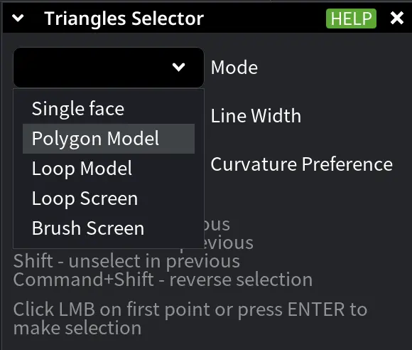 Modes for Triangles Selector