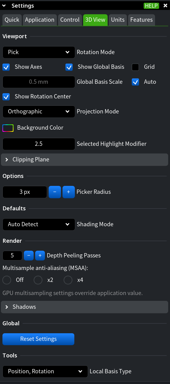 3D View Settings in MeshInspector 