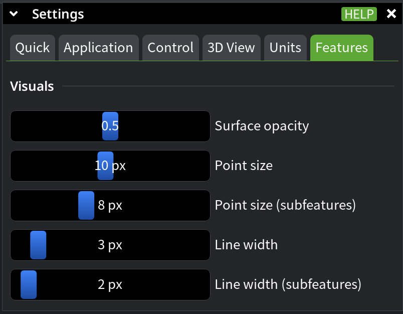 Features Settings in MeshInspector