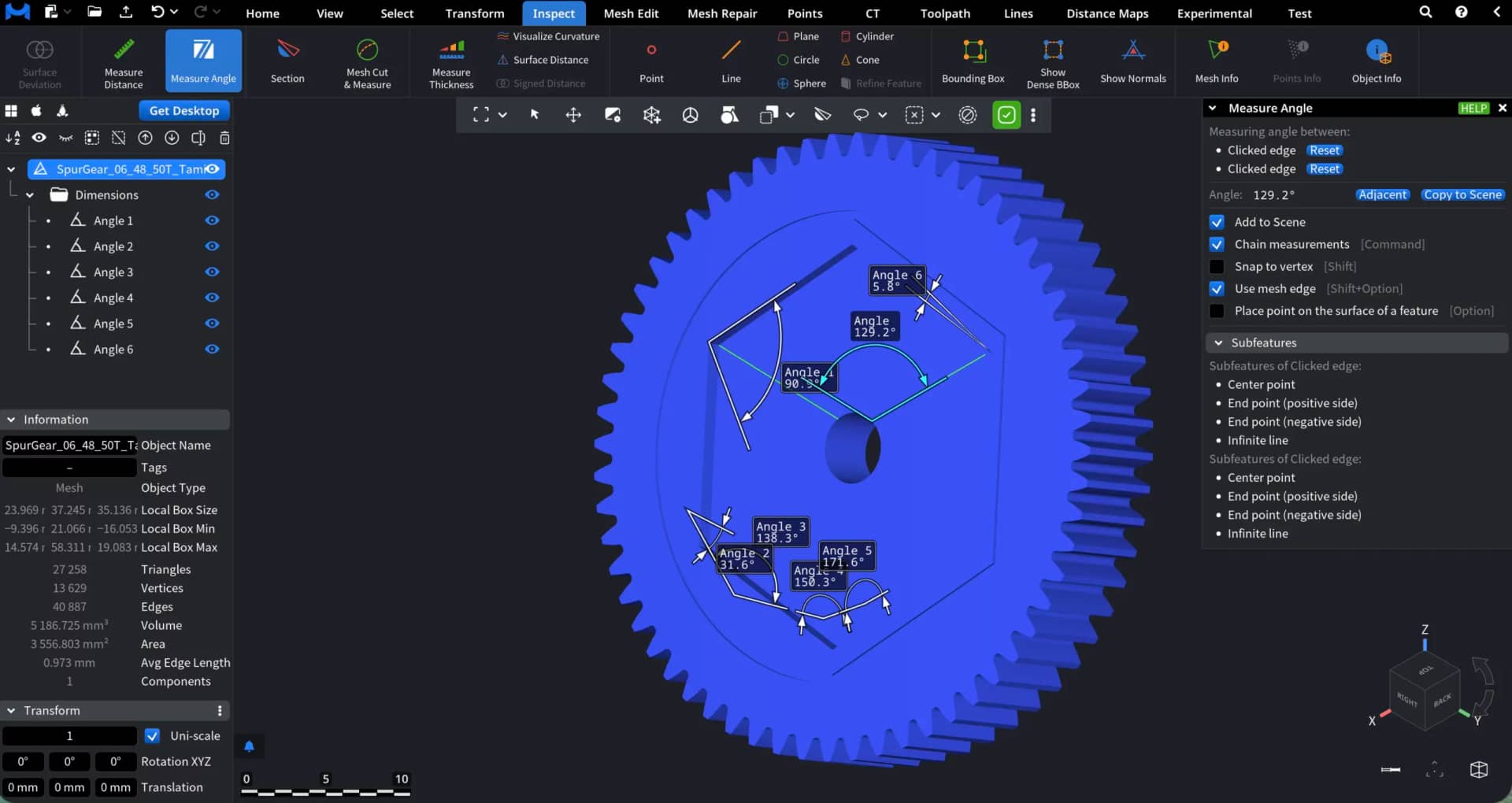 Chain Measurements in Measure Angle