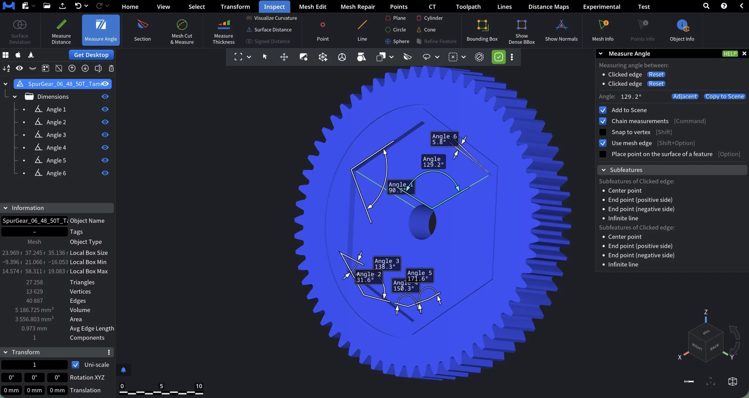 Chain Measurements in Measure Angle
