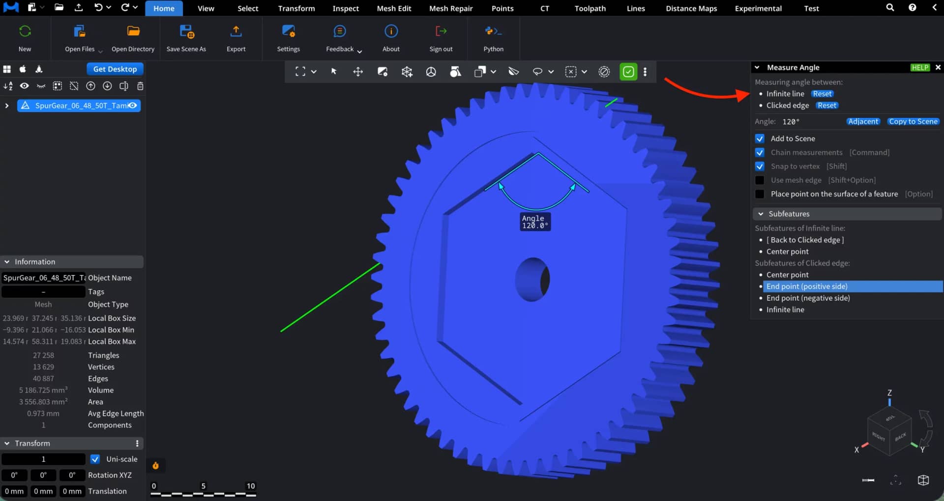 Subfeatures in Measure Angle