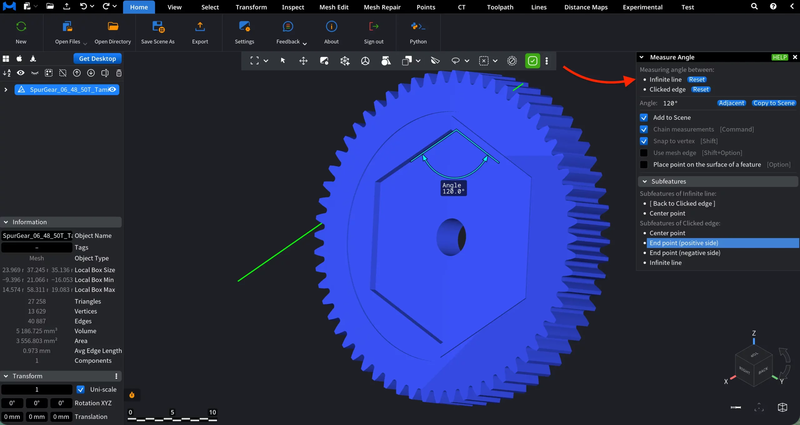 Subfeatures in Measure Angle