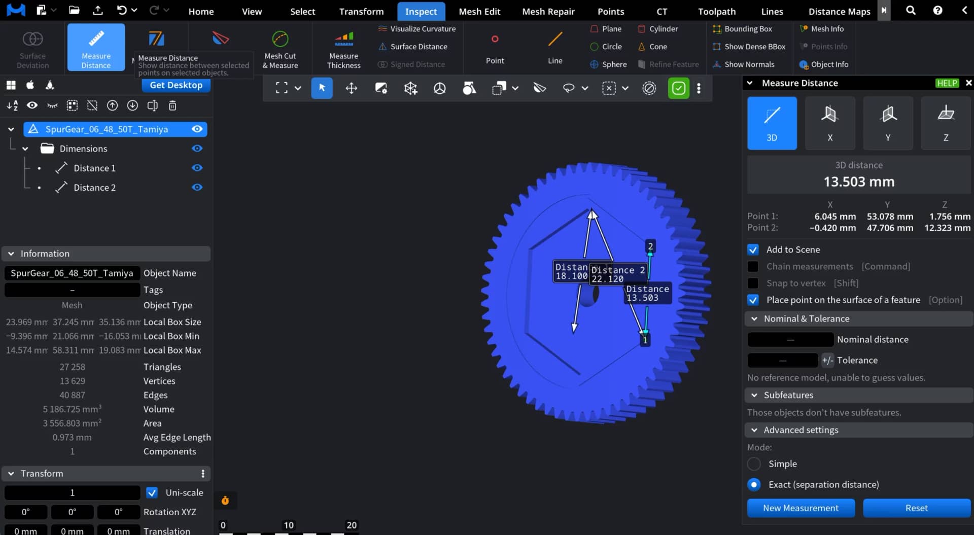 Measure Distance in MeshInspector