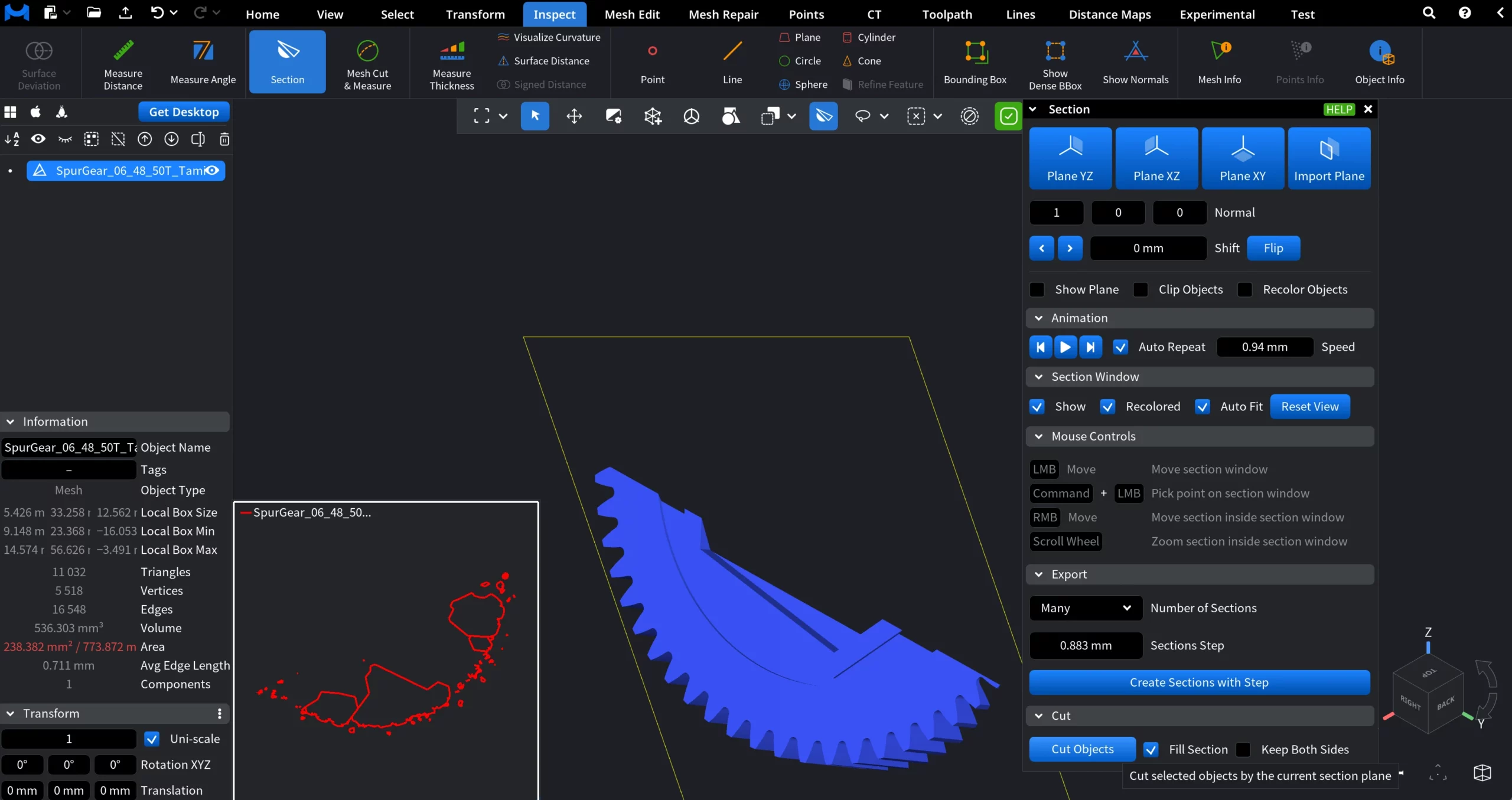 Cut Objects Through Section 