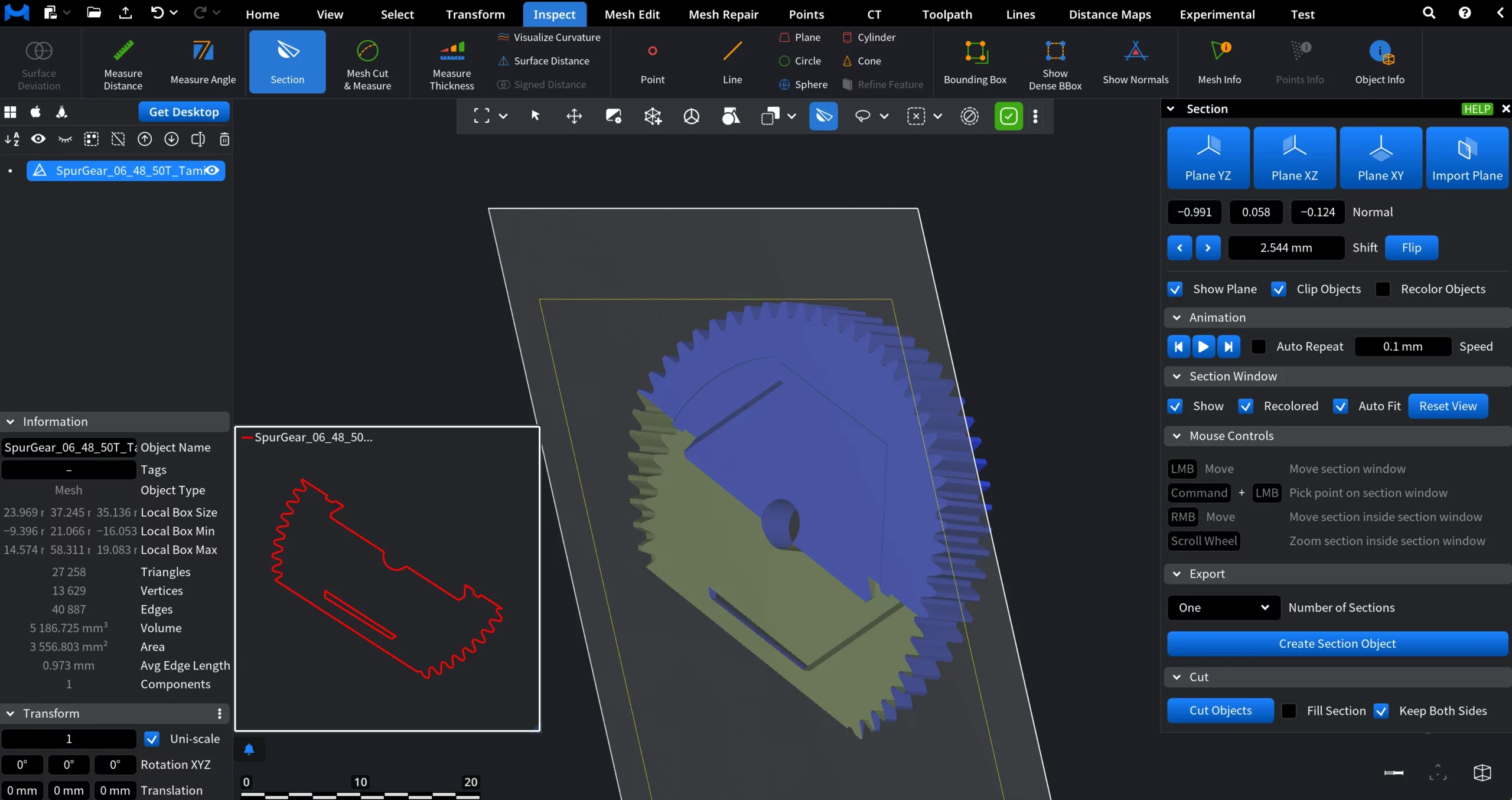 Section Tool in MeshInspector