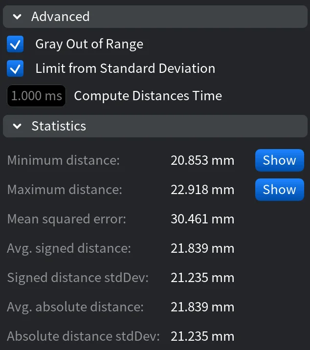 Statistics under Advanced Settings: Surface Deviation