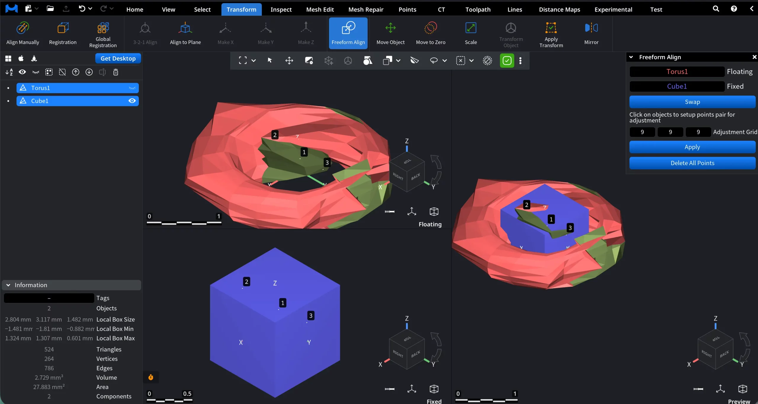 Freeform Align in MeshInspector: Sample Results