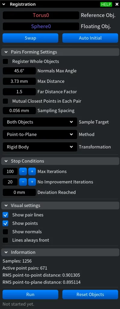Registrating: Settings