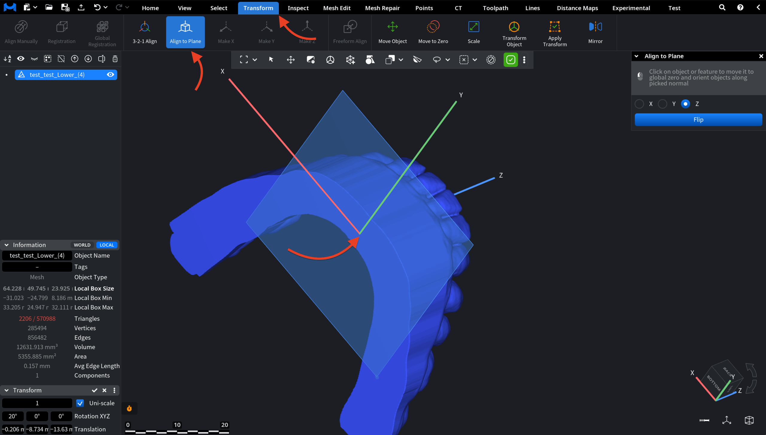 Align to Plane: After Clicking on Flat Surface
