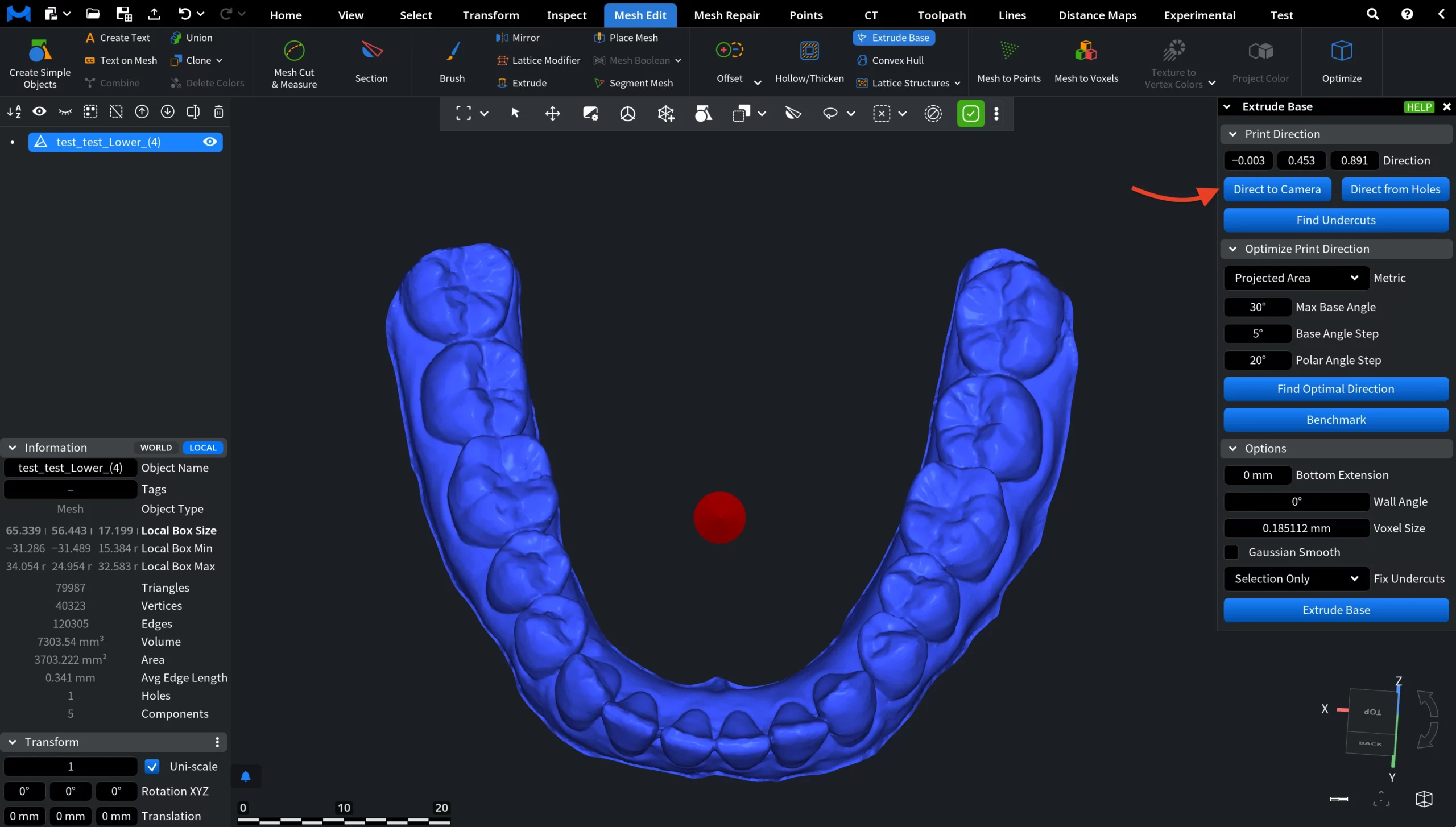Extrude Base: To Camera