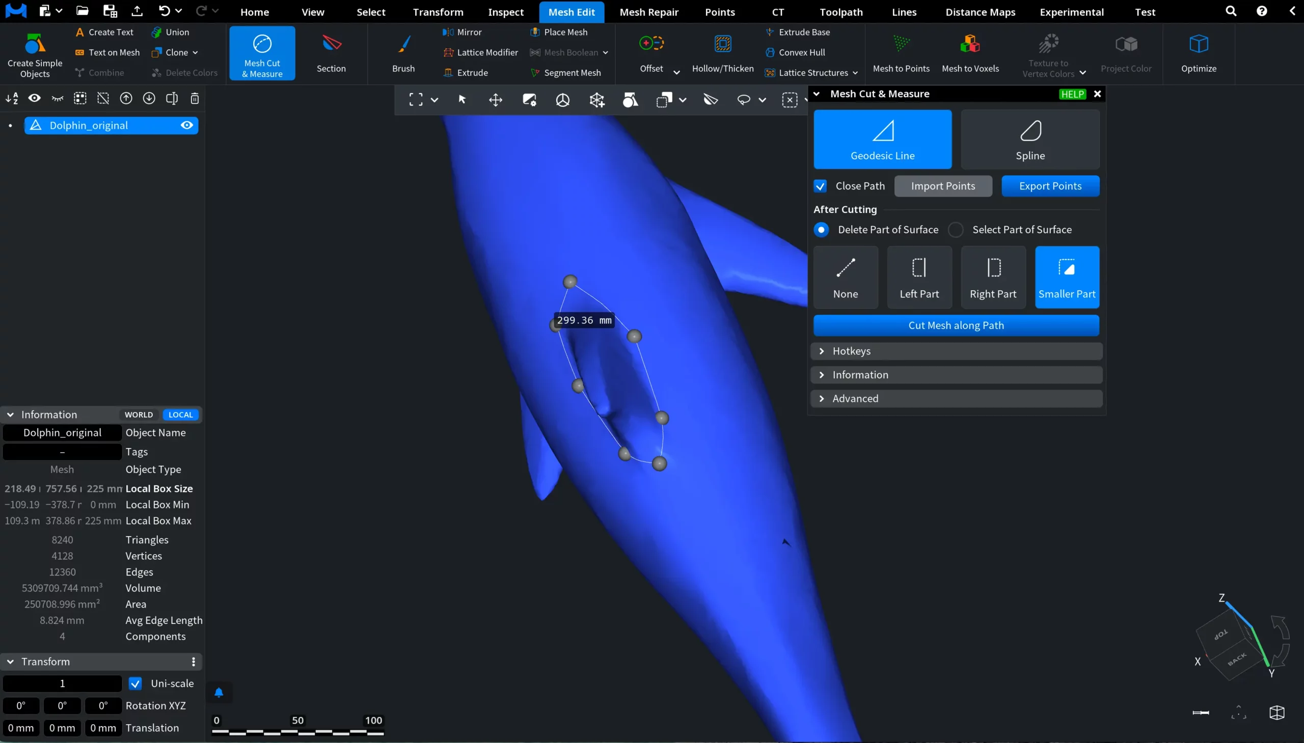 Mesh Cut & Measure: Geodesic 